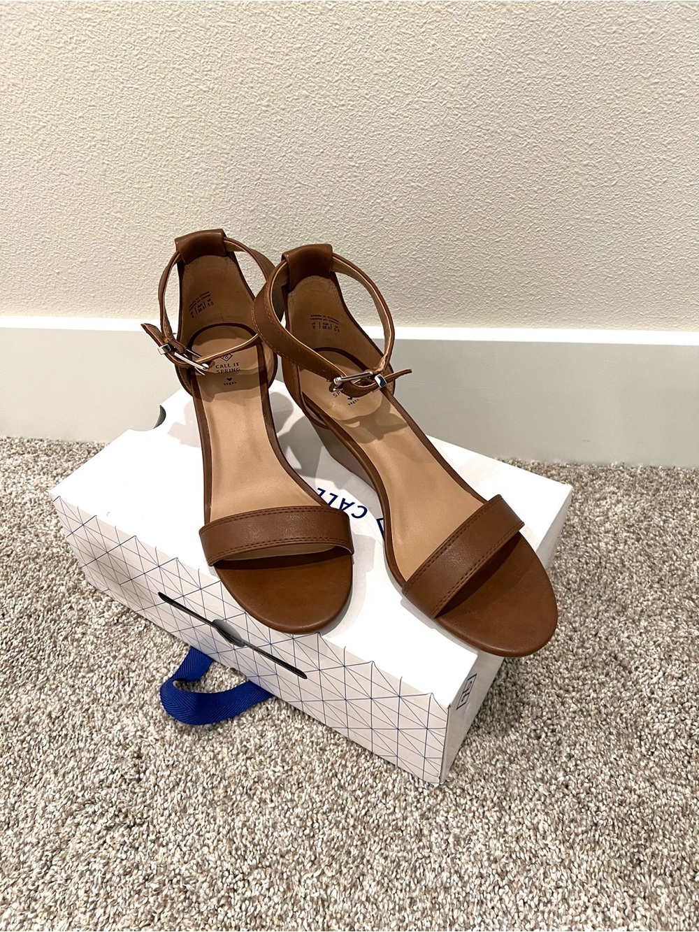 Call it Spring Brown Ankle-Strap Wedge Sandals